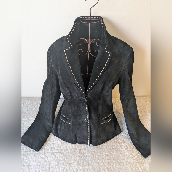 Danier Black Women's Jacket with White Stitching - Picture 11 of 12